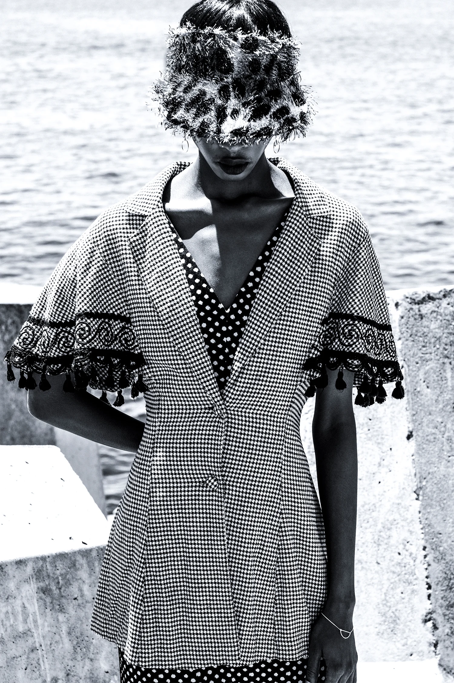 Polka dot dress, DVF Diane Von Furstenberg at Callaghan Collezioni Pie de pull jacket, vintage at Nevernew Leopard print peak cap, Crystal Birch Gold circle drop stud earrings, Famke