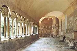 Within the Basilica, the cloister was built by a famous Roman stonecutter, Pietro de Maria, in the early thirteenth century in honour of his martyred patrons. Image courtesy of Initaly.co