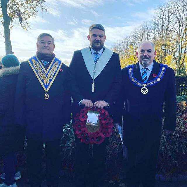 Thank you Leon Wright, one of our new members for laying a remembrance wreath on behalf of all Rugby masons this morning. We will remember them. #remembrancesunday