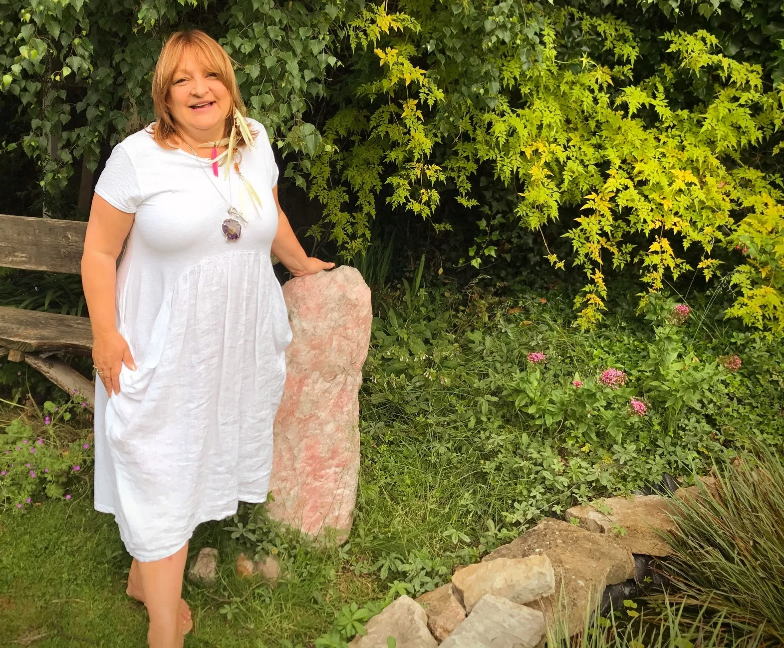 With Rosie the Rose Quarts in the Daisy Centre Garden in Glastonbury