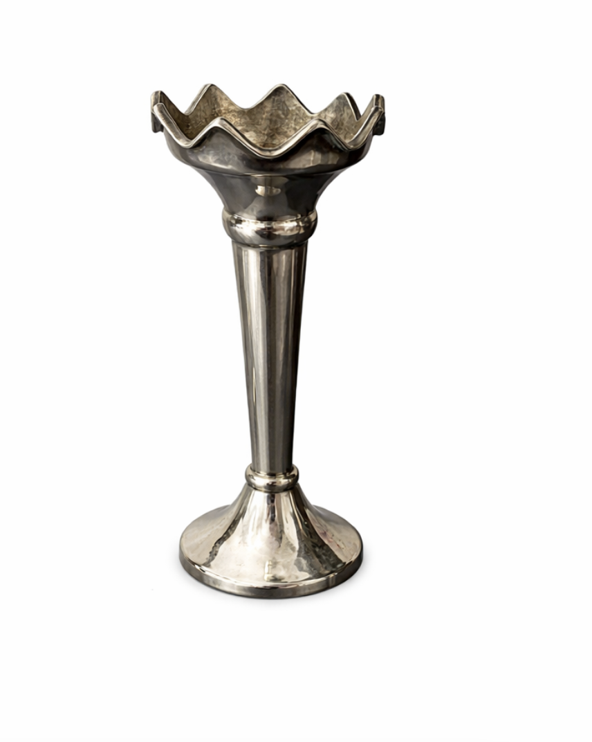 Scalloped Rim Silver Bud Vase