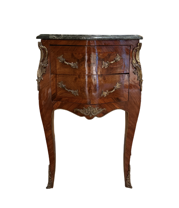 Antique Petite Marble Top Bombe Chest