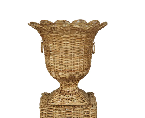 Square Scalloped Wicker Urn and Pedestal