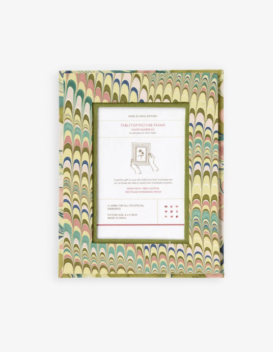 Hand Marbled Tabletop Picture Frame - Moss Mountain