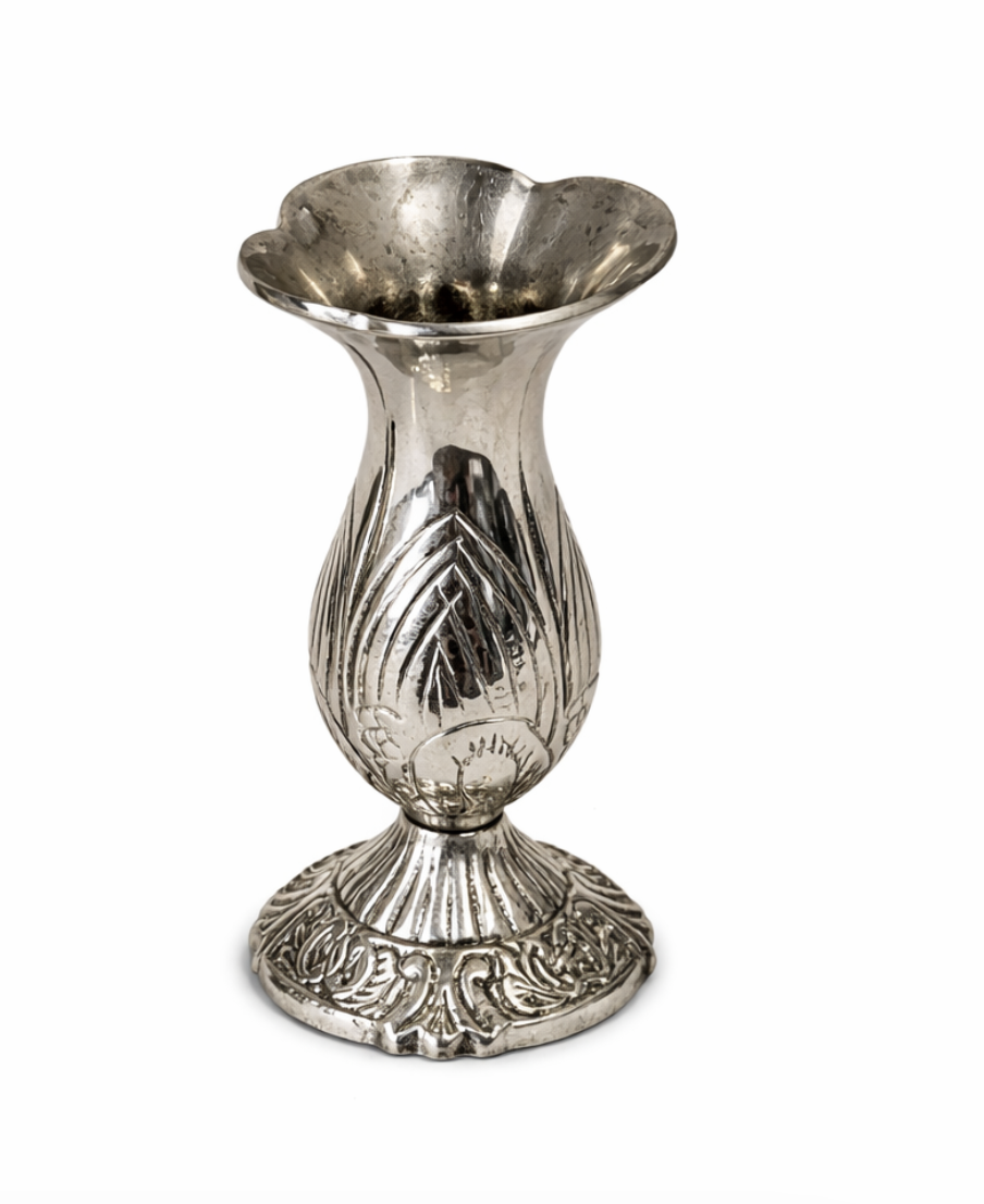 Etched Leaf Motif Silver Bud Vase