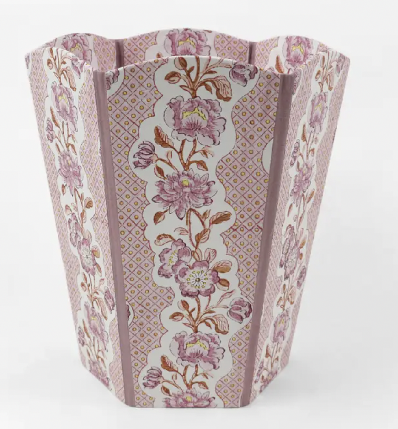 Block-Printed Scalloped Basket, Blooming Trellis Lilac