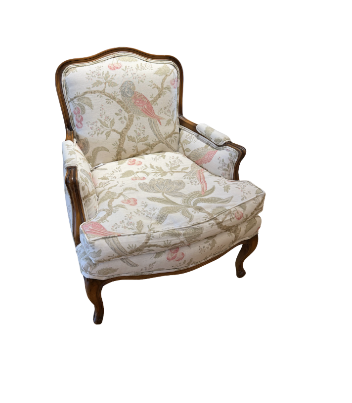 French Parrot Printed Arm Chairs