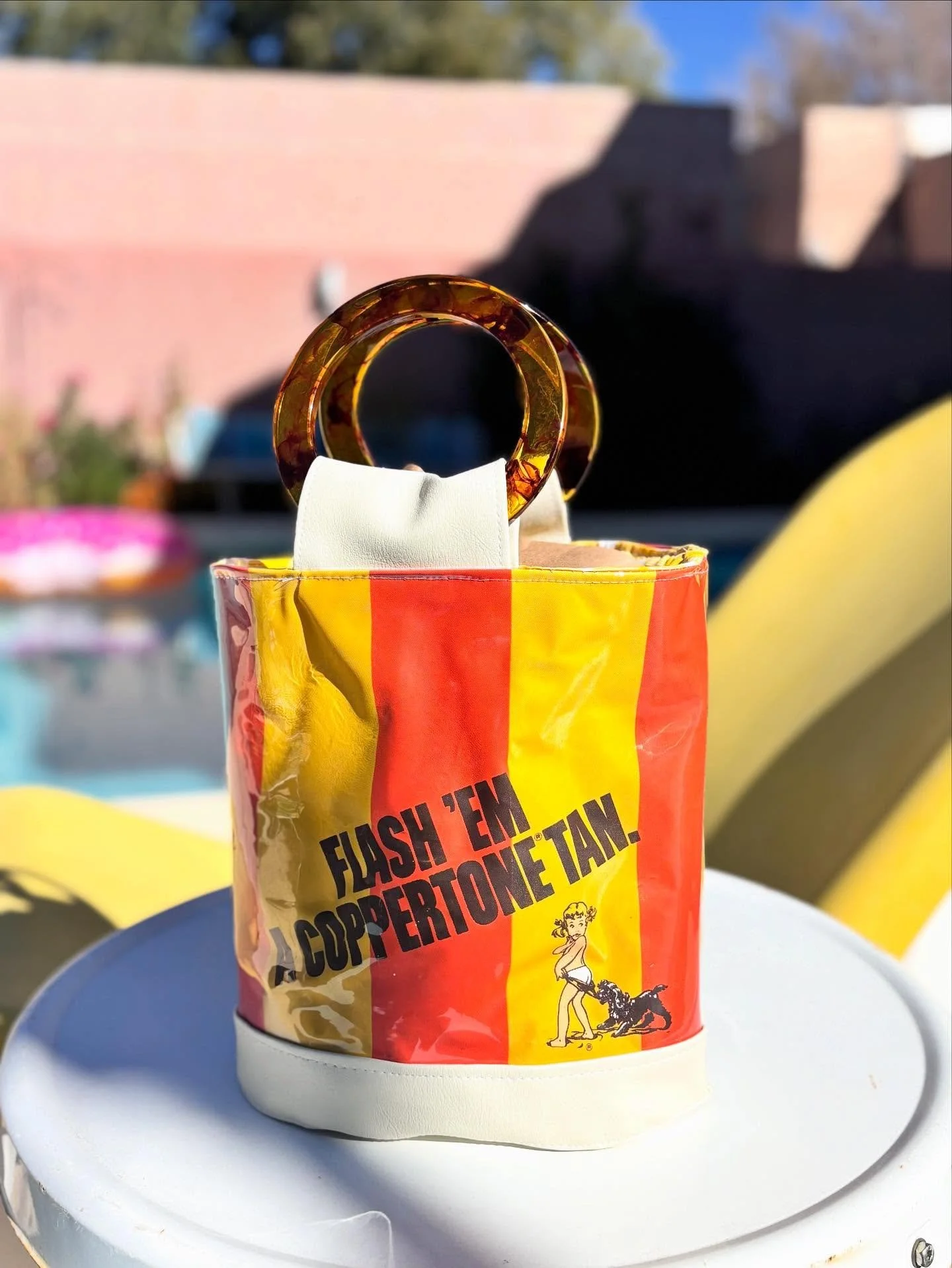 A special request&ndash; the Chelle Summer version of a vintage Coppertone bucket bag created for @mod_studio. And I just finished added something like fifteen new handbags (I lost count somewhere in there...) to the web site. Grab them before someon