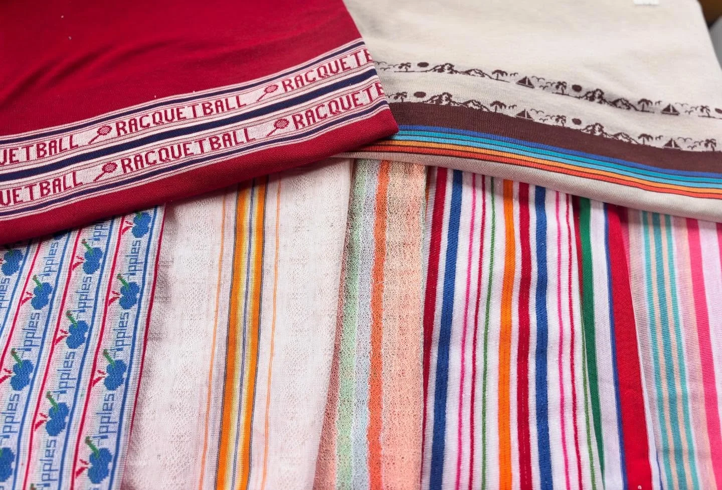 I acquired some great vintage textiles today- I grew up with the rainbow sheet as curtains in what Mom called &ldquo;the rainbow bathroom&rdquo; as she had decorated it, @hector.salinas.92102564 found me the great pattern, how could I say no to those