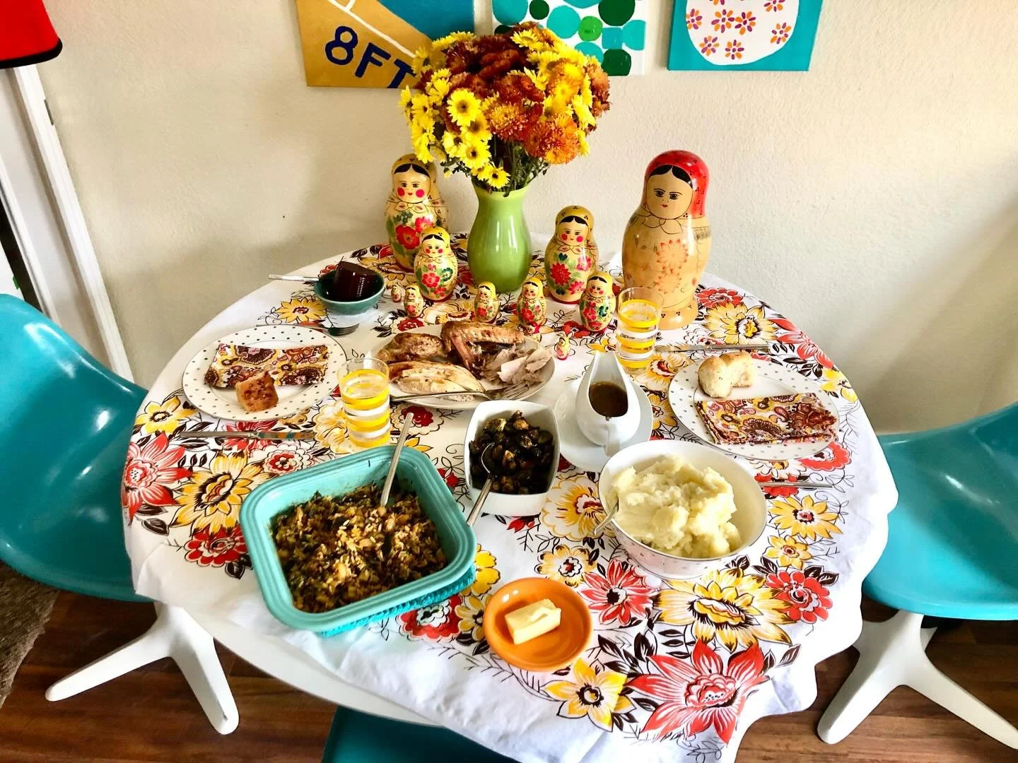 For anyone who needs a Thanksgiving chuckle. This was Chelle Summer Thanksgiving, 2019. Greg and I obviously didn&rsquo;t eat alone- we were joined by a set of Russian nesting dolls. These aren&rsquo;t just any Russian nesting dolls either. Greg was 