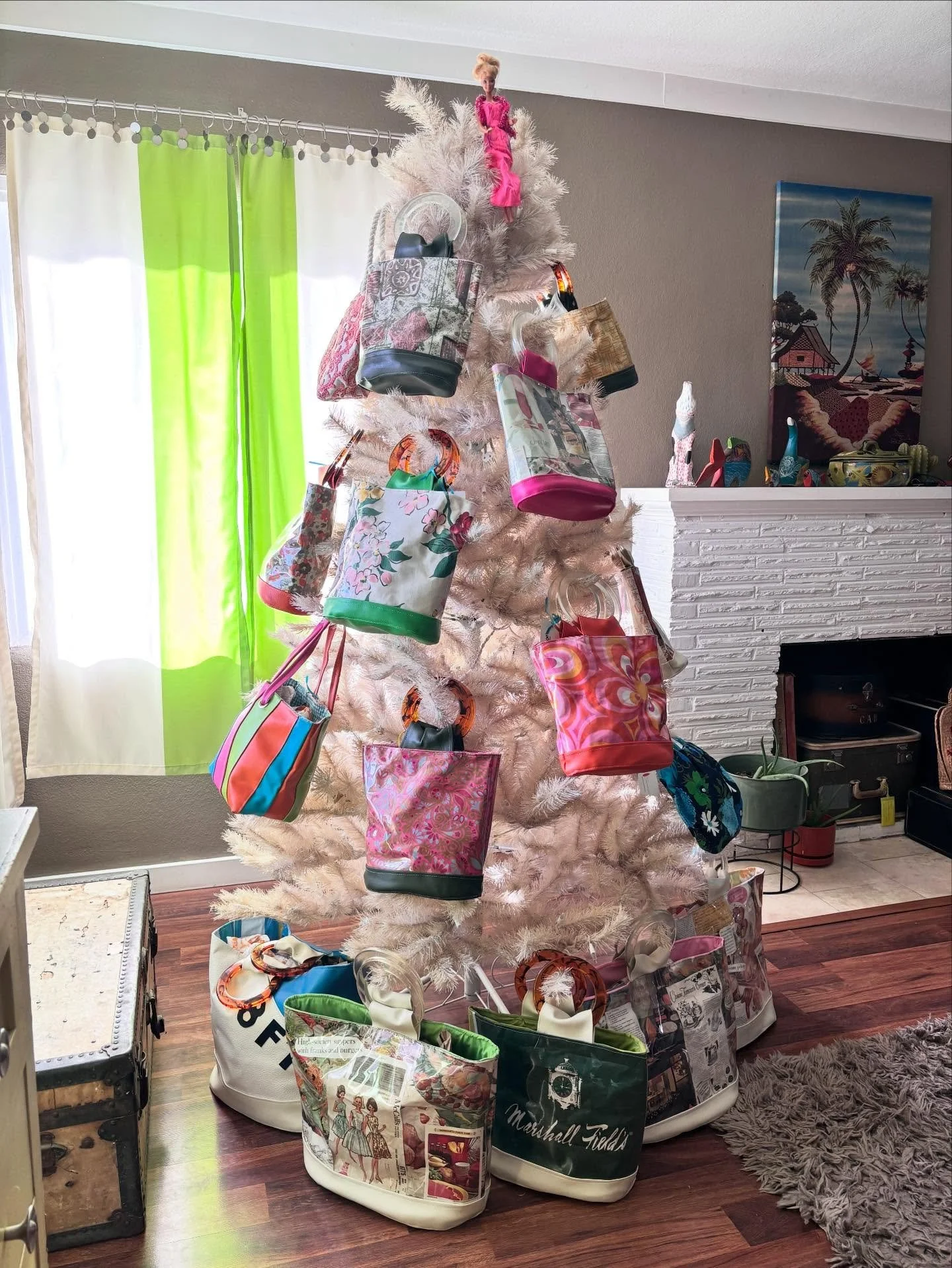 It&rsquo;s beginning to look a like to Christmas, er, Chelle Summer Christmas...and, yes, that&rsquo;s Barbie serving as tree topper. She&rsquo;s wearing the original dress and boa that my first Barbie- Superstar Barbie&ndash; came with oh so many ye