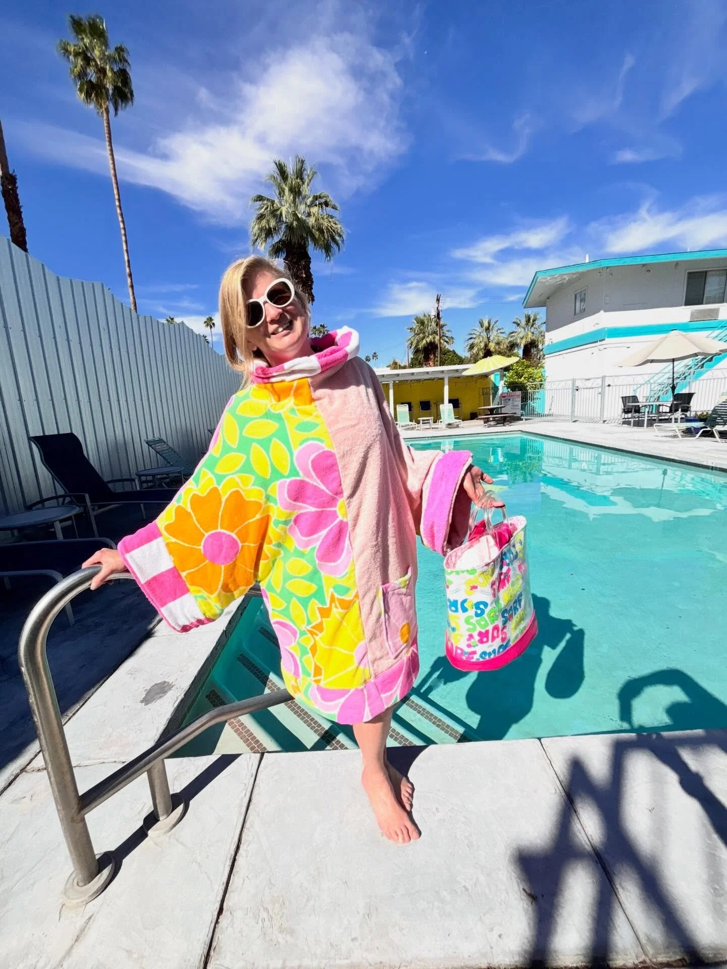 Palm Springs is a magical place to me, a place where &ldquo;things happen.&rdquo; The coverup &ndash; made with all vintage towels&ndash; sold this past weekend at @psvintagemarket, but the Surf Take Everywhere Bag is available. The neon colors and g