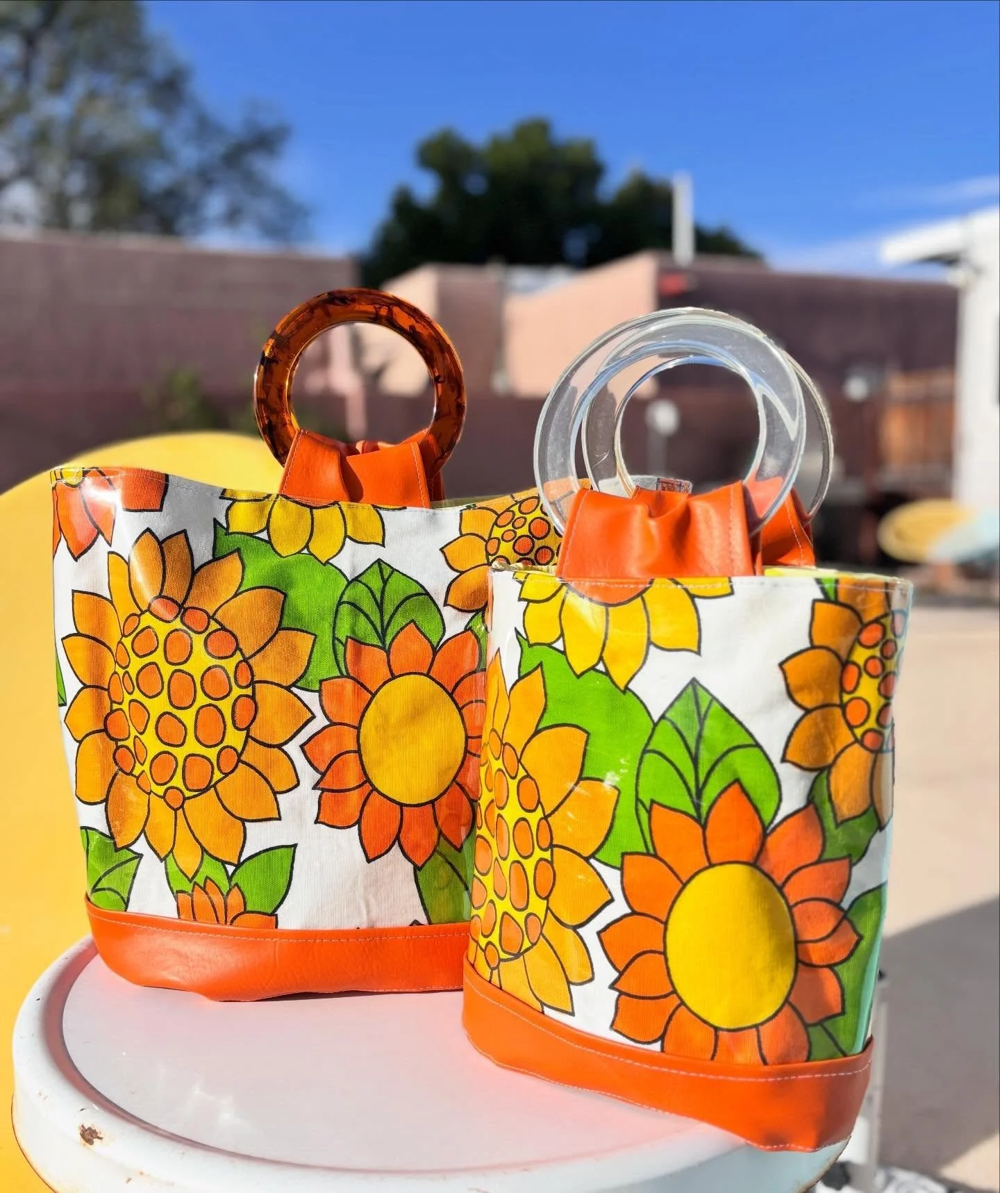 The handbags I made from the same fabric as my Easter dress. Both sold this past weekend at @tikioasismarketplace. Lots more new bags are coming! I added three new ones to www.chellesummer.com this morning. Off to the sewing bubble I go! #chellesumme