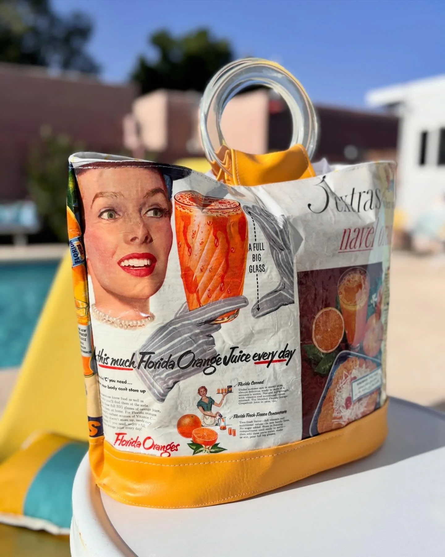 I made something new today! Last week, a bunch of 1940s-50s Saturday Evening Posts landed in my lap so I took the time to experiment with heated vinyl fuse to make this Chelle Summer Take Everywhere Bag featuring vintage citrus ads. It&rsquo;s availa