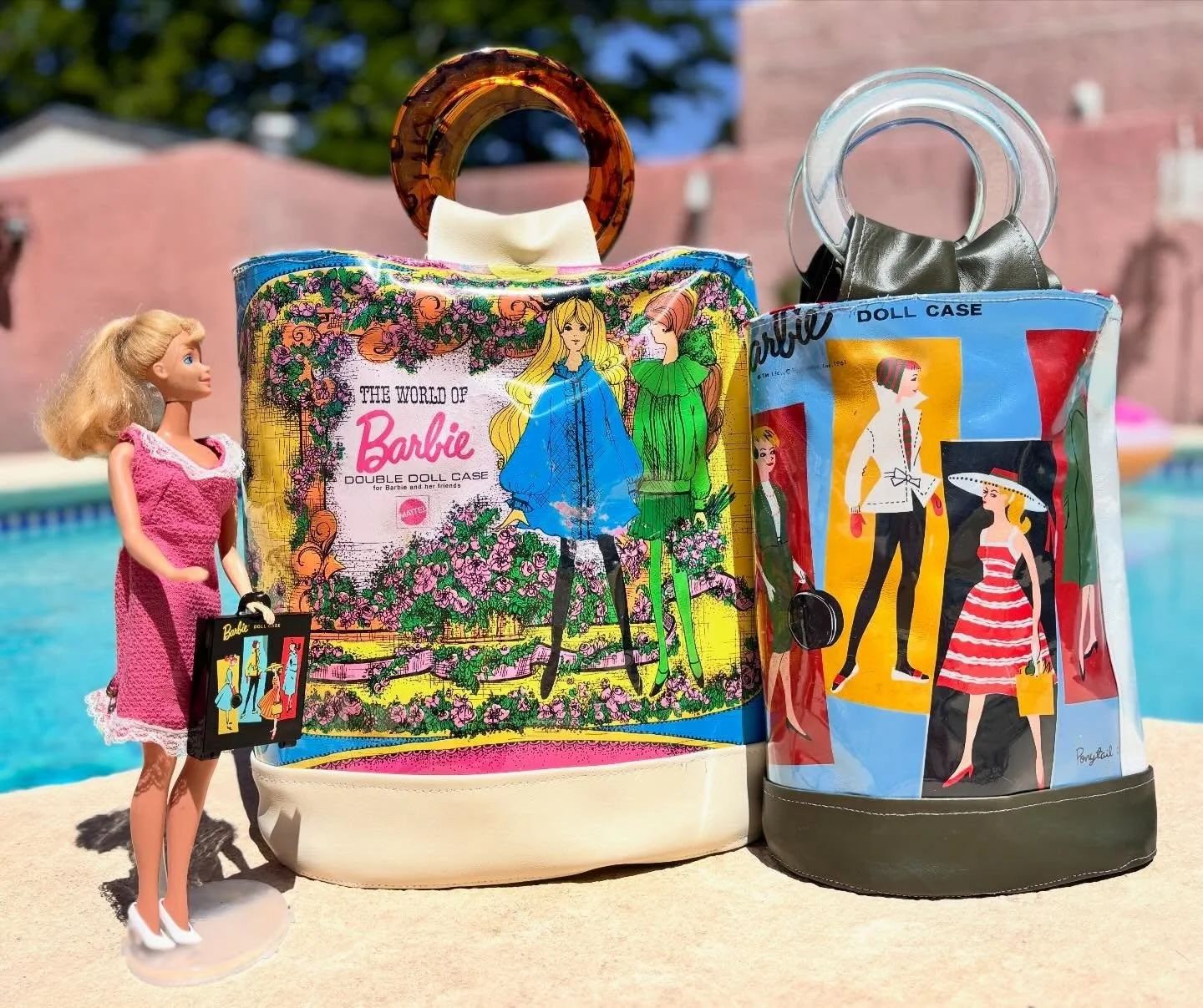 &ldquo;Oh, look! It&rsquo;s me!&rdquo; Two vintage Barbie cases now Chelle Summer-ized into handbags. My mom made Barbie&rsquo;s dress- I believe it was cut from a shirt of mine. Find the handbags at Sunday&rsquo;s @psvintagemarket and at www.chelles