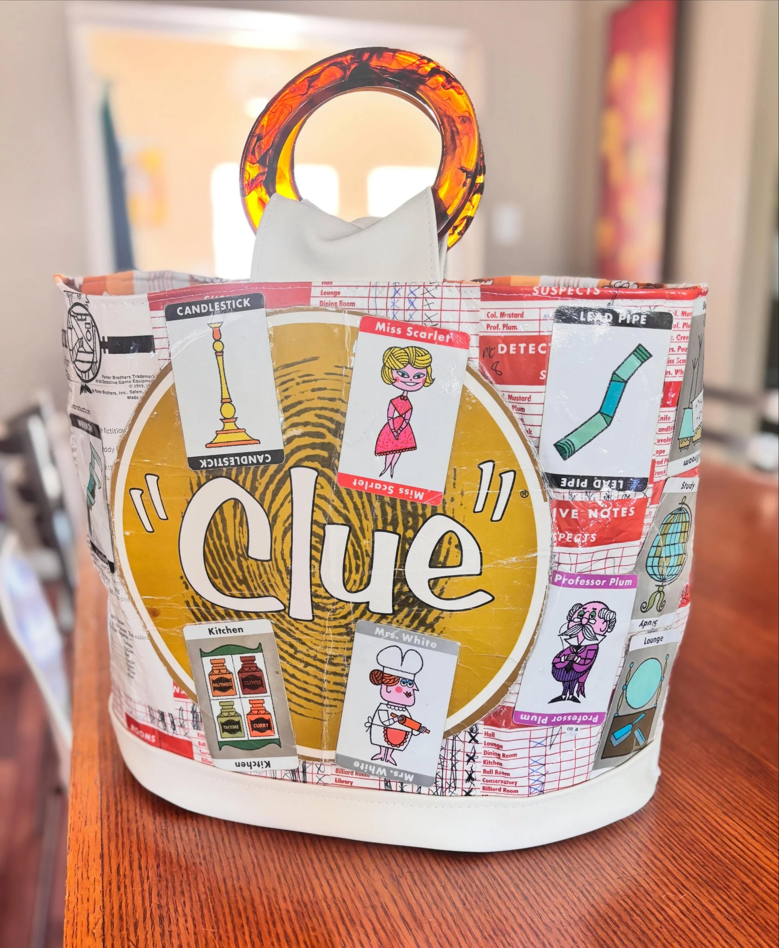 Sunday Clue...hee hee...it really doesn&rsquo;t mean anything; it just sounded fun to say. The Chelle Summer Take Everywhere Bag was made using a vintage Clue game and it sold before I finished it.