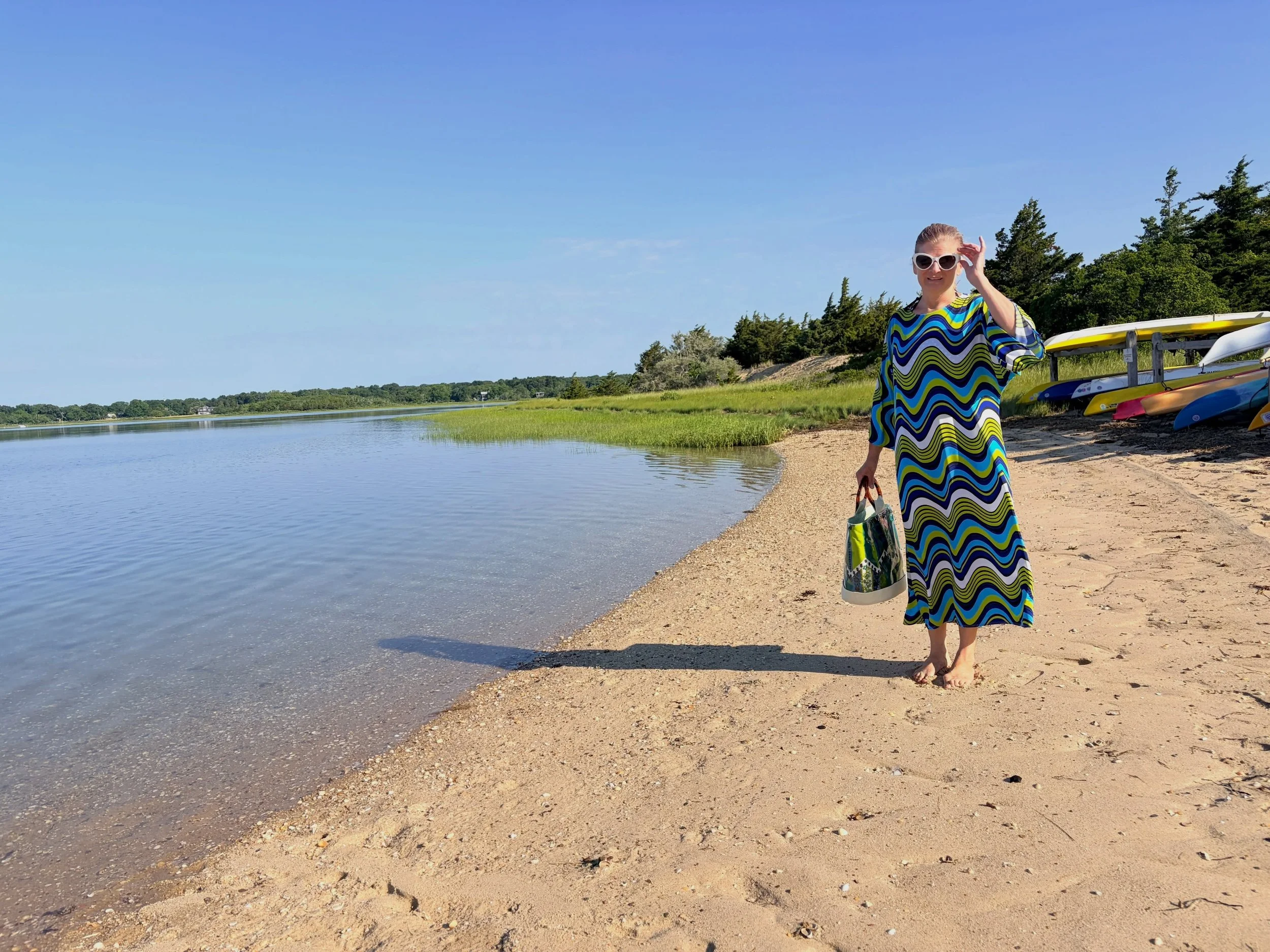 Before we left the Hamptons nearly two weeks ago, we spent the morning taking photos. I&rsquo;ll be sharing some of my favorites over the next few weeks. Here the Chelle Summer Caftan strikes again. The Take Everywhere Bag, made from a vintage skirt 