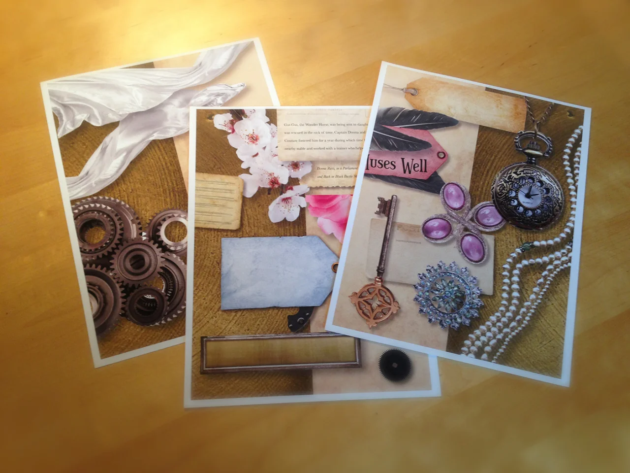 CLIPPING PATHS OF STEAMPUNK
Putting the final design touches on Anatomy of Steampunk today. SO MUCH photoshop work went into this one, I just had to put together a few test sheets of art. Just a tiny sampling of the jewels and keys and gears and pearls and monocles from the pages of this gem, written by Katherine Gleason and published by Race Point Publishing.
Oh, the results of the art test…a-ok! Looking good! My inner art nerd is feeling rewarded for my late nights making clipping paths and blurring my edges…just enough!
More to come…look for some sample spreads in a bit!