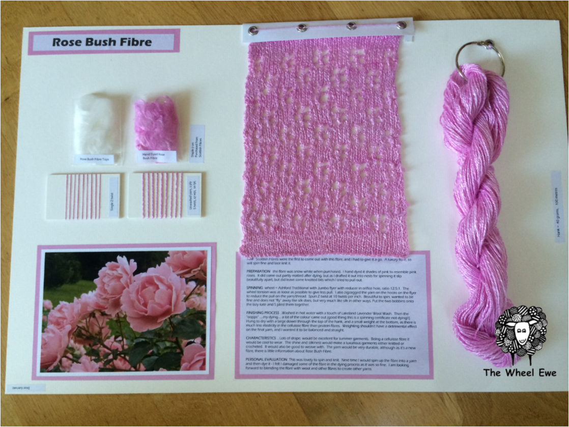100% Rose Bush Fibre, LOVE it. silk like, with lots of lustre and drape. My favourite would be to blend this 50/50 with Bluefaced Leicester wool.