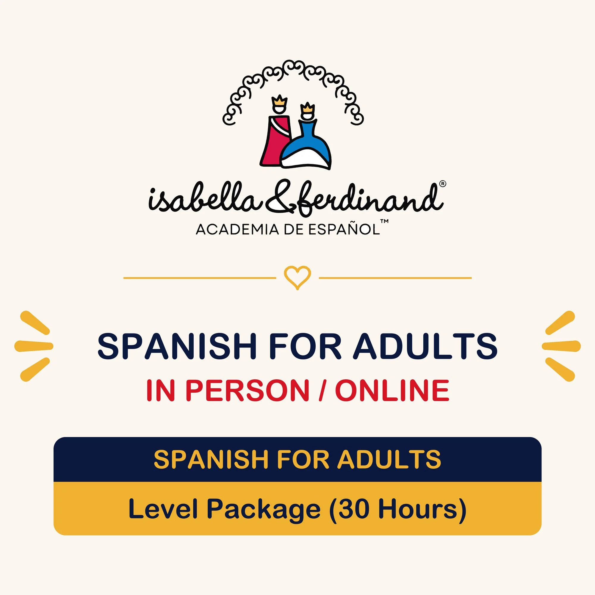 Spanish for Adults, in person or online: Level Package (30 Hours)