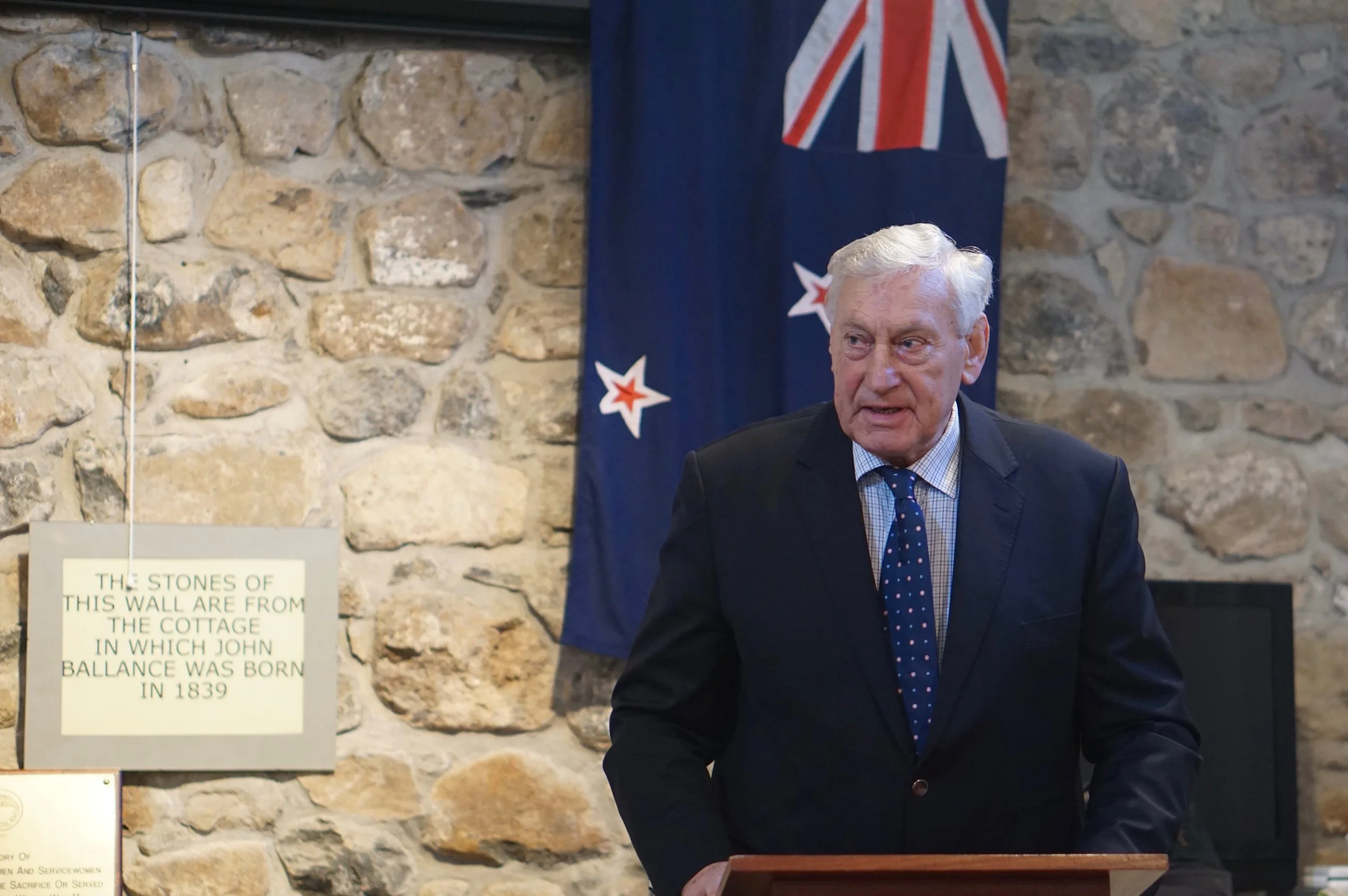 Willie-John McBride speaking at The Ballance House Waitangi Day celebrations on Tuesday 6 February