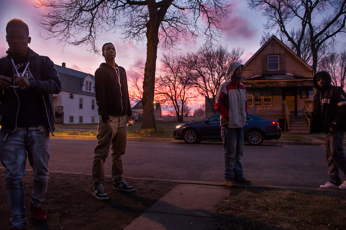 This is my cousin(right,center). That's his best friend(right). This is my brother (left). He has a peculiar style — slash-white-boy-slash-hood-nigga at the same time. He's my foster brother, like, the other half of my heart. This is like blood to me, 100 percent. I don't even consider him my foster brother. He knows everything I do, he know how I feel. We always do everything together. If he could come to college with me, I would be so happy, like, I would never drop out.