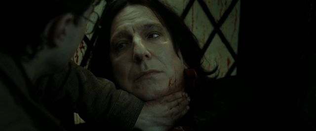 Professor Snape, Wasn't Naginni a python? I thought they constricted and weren't venomous? Shut...up, Potter. Let me...die in, peace. Plus, I totally stroked my wand to...images of...your mother. You're a bad person Professor. Fuck you Harry...fuck...you