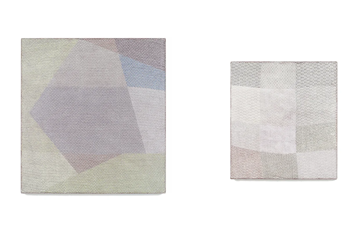 NIH , 2009 Acrylic on Hand-Loomed Linen Left 29 x 27 inches, Right 22 x 20 inches
