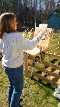 Painting flowers in my backyard on one of the first warm days in April.