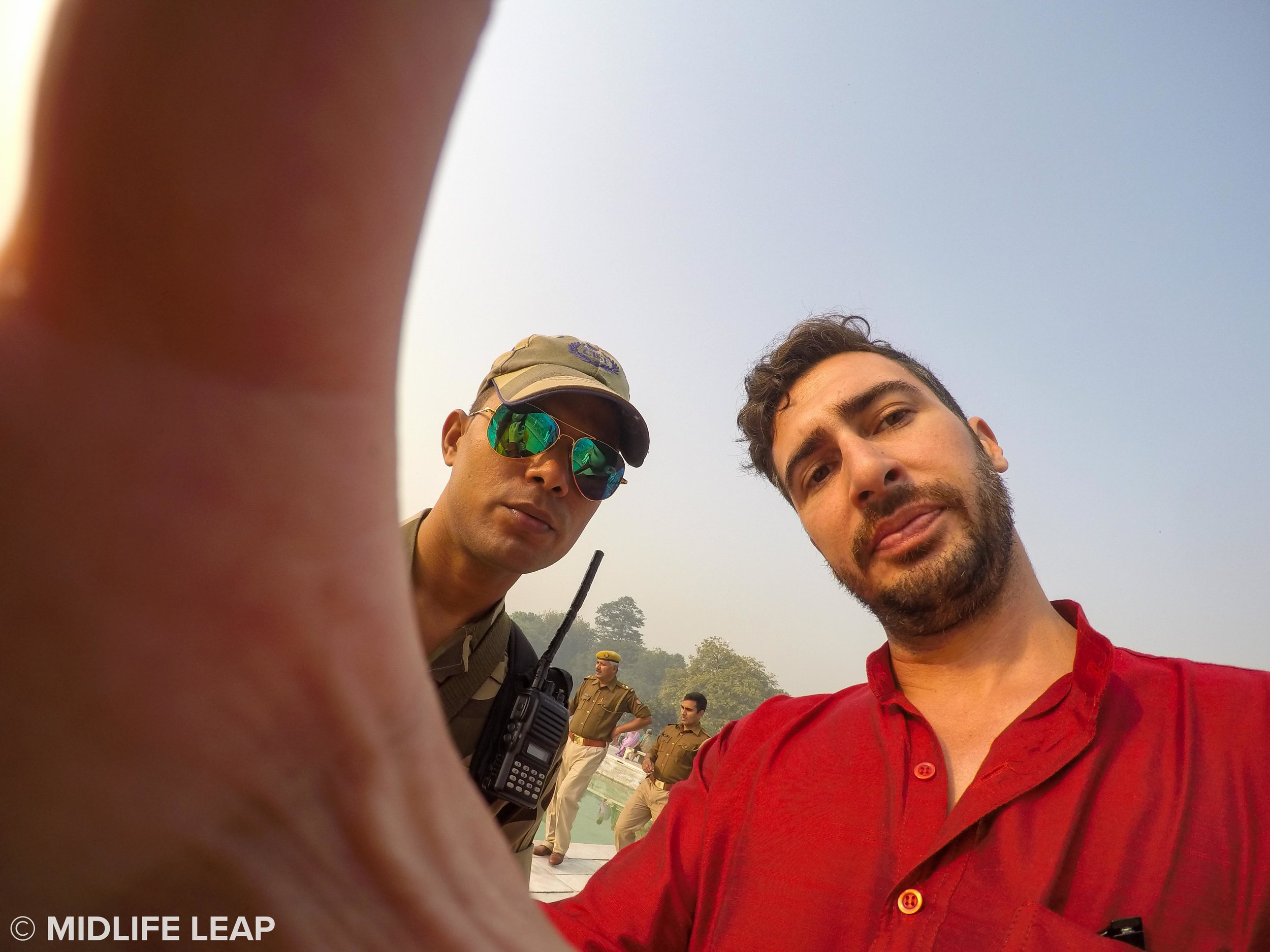 Trying to convince the cop that our GoPro was only taking pictures, not video 