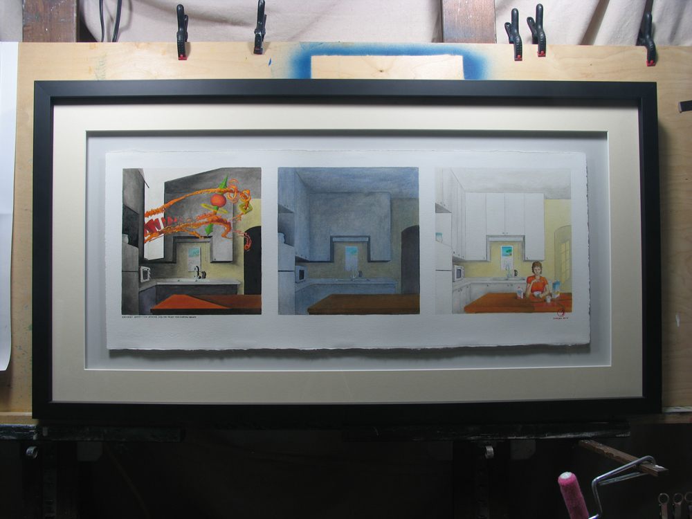 Abstract Apparition Seeking Shelter From The Coming Dawn, Oil on Paper, 12×30″