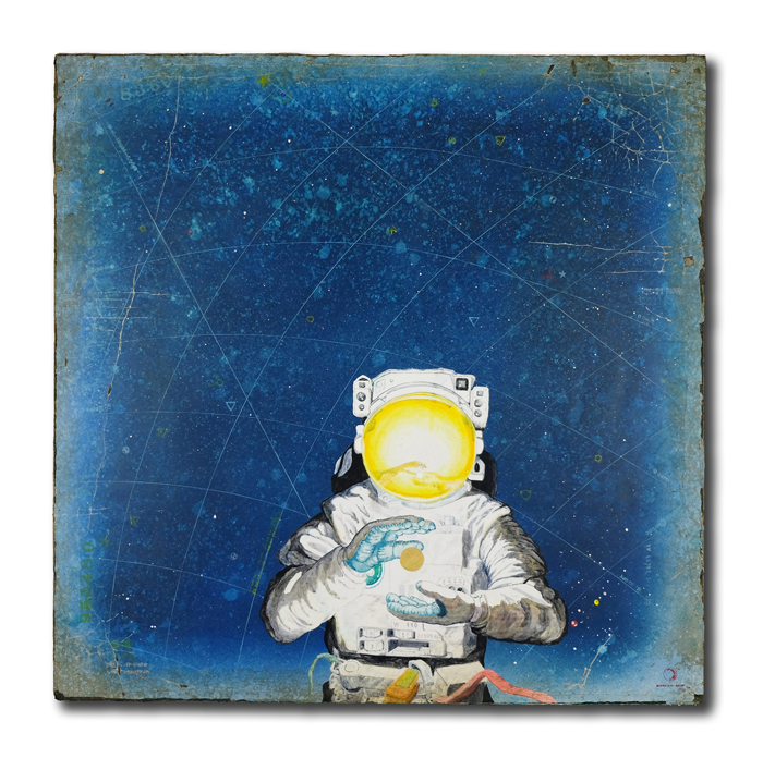 Life in Outer Space, acrylic on wood, 24×24″
