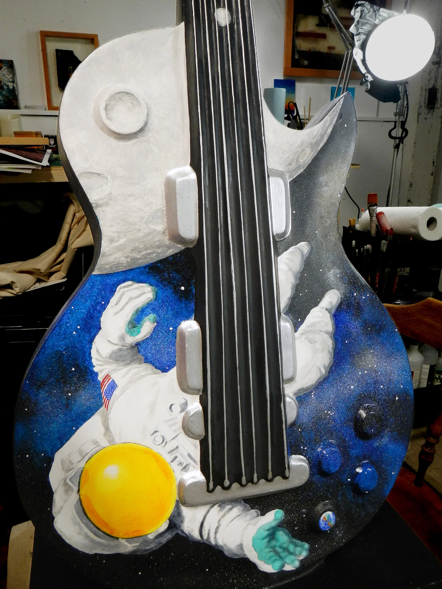 Finally, the Earth was painted in on the front and details finalized.