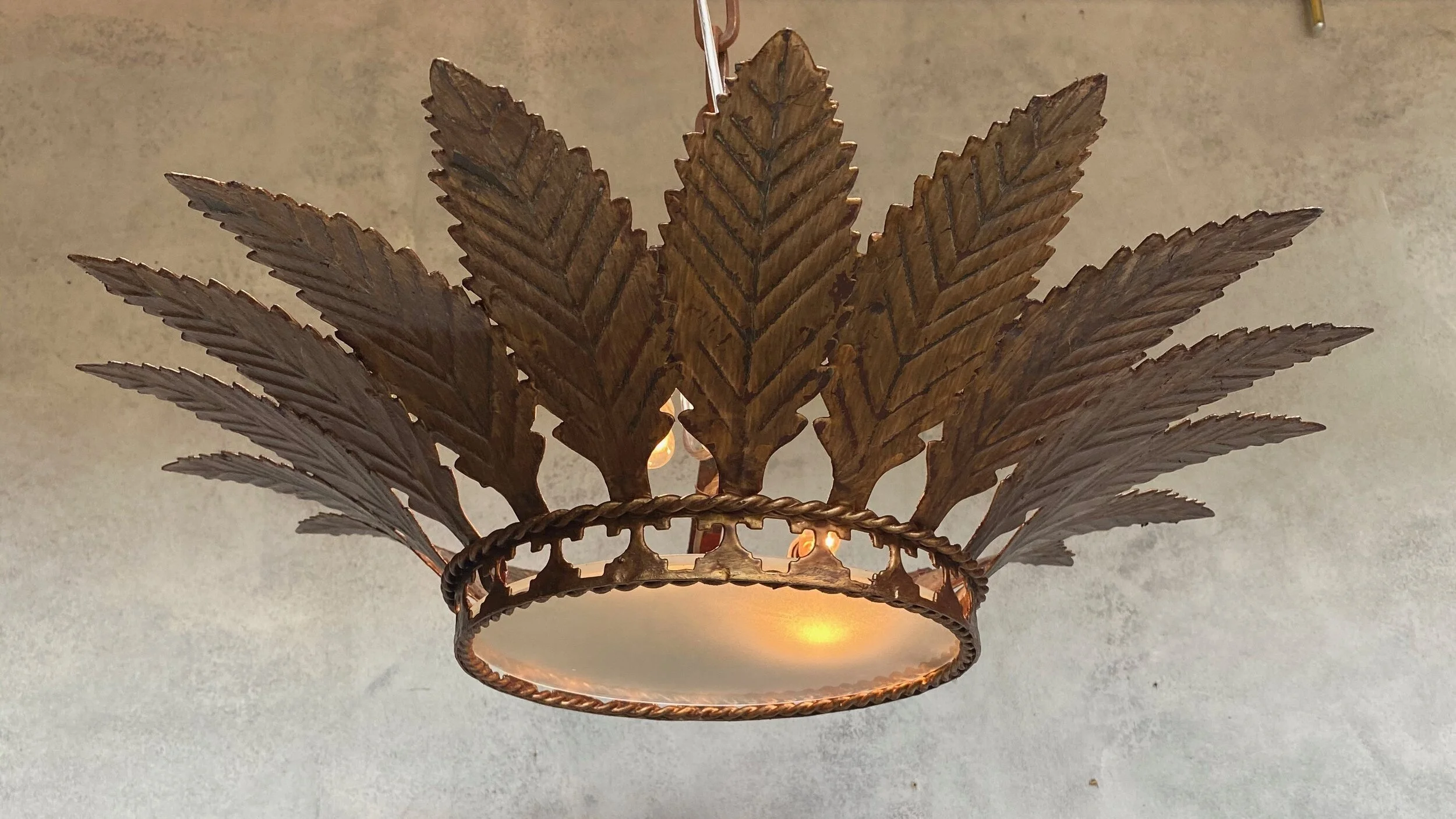 Spanish Gilt Metal Ceiling Fixture with Feathered Leaves (LCF1022-04)