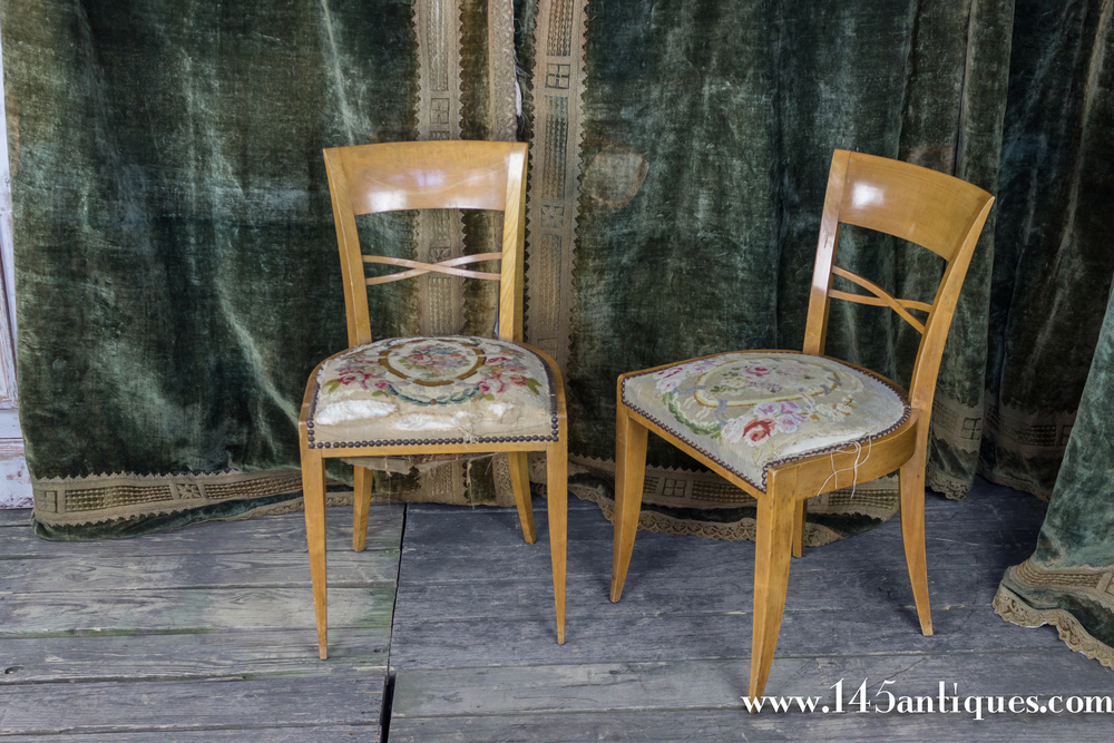 Pair of French Louis XV Style Side Chairs in Yellow Fabric (SN0512