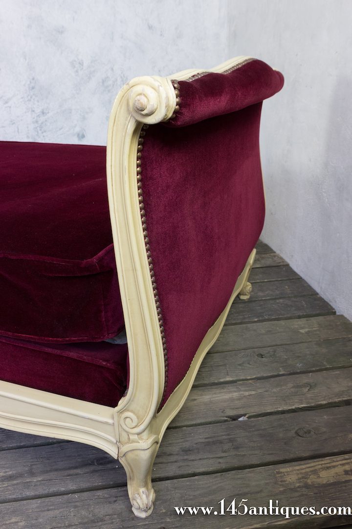 French Louis XV Style Settee in Red Velvet — 145 Antiques