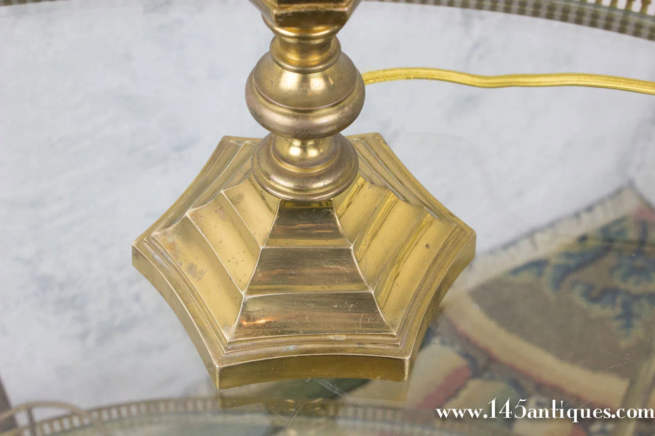 Pair of French 1940's Brass Reading Lamps with Stepped Hexagonal Bases  (LT0907-12)