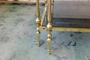 A French 1970s Wrought Iron and Brass Dining Table with Smoked Glass Top - Le Louvre French Antiques
