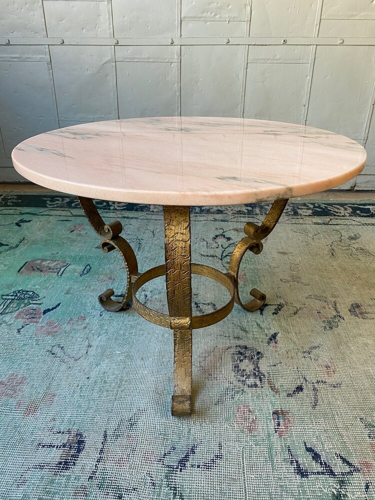 Small Round Gilt Metal Side Table With, Vintage Round End Table With Marble Top