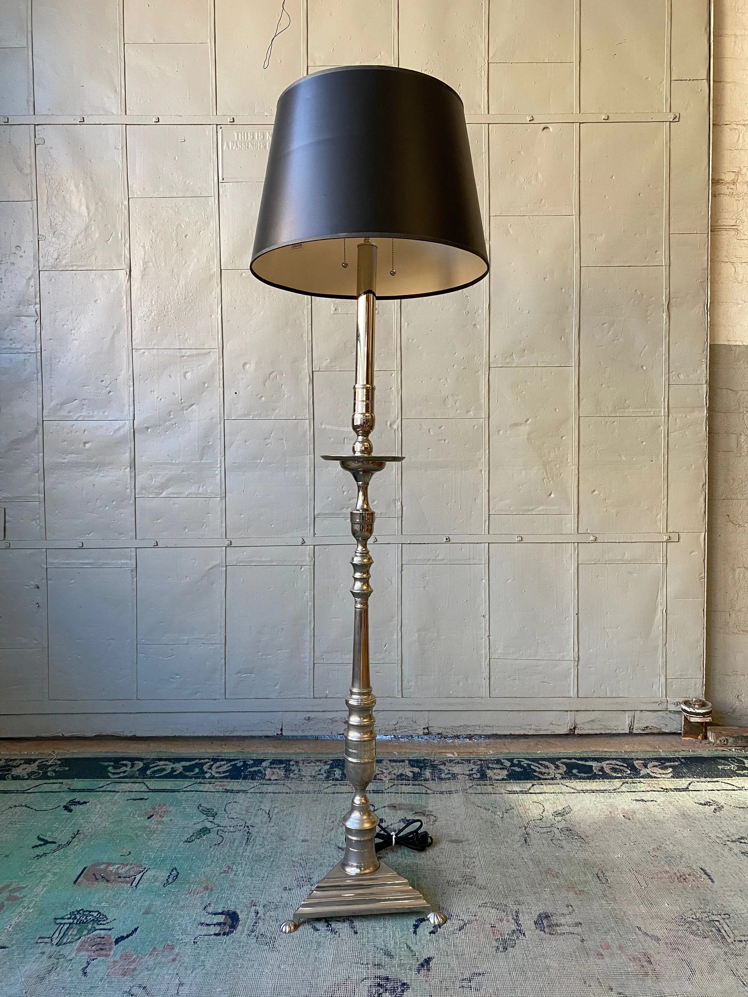 French 1940's Nickel Plated Floor Lamp on a Footed Triangular Base (LF0106-23)