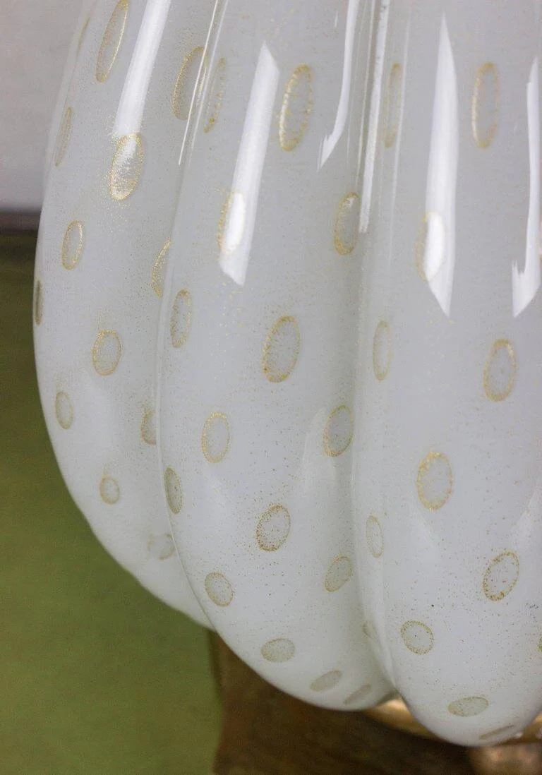 Italian 1940's White Murano Glass Lamp With Gold Inclusions and Brass Base  (LT0511-06)