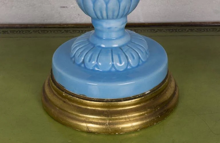 European Periwinkle Blue Ceramic Table Lamp With Giltwood Base  (LT1005-13)