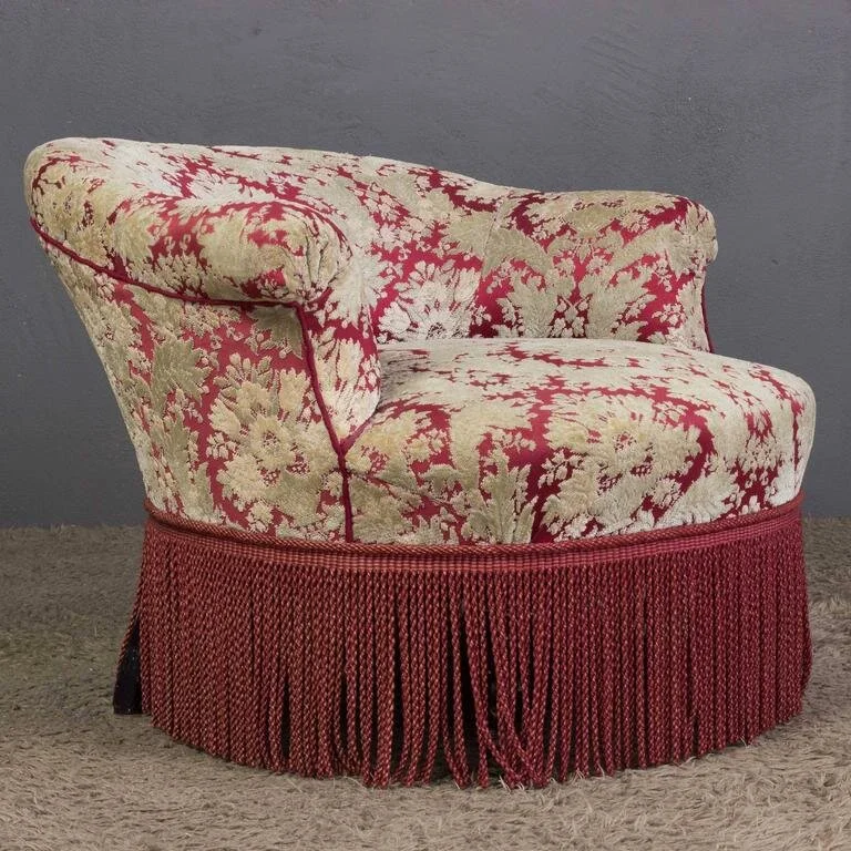 French Napoleon III Slipper Chair in Vintage Floral Fabric  (SLN1106-09)