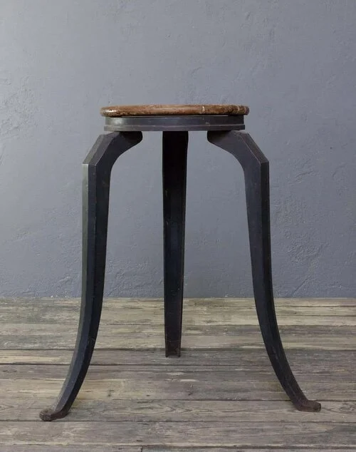 Industrial Cast Iron Pedestal/Stool With A Wooden Top  (SX0516-07)
