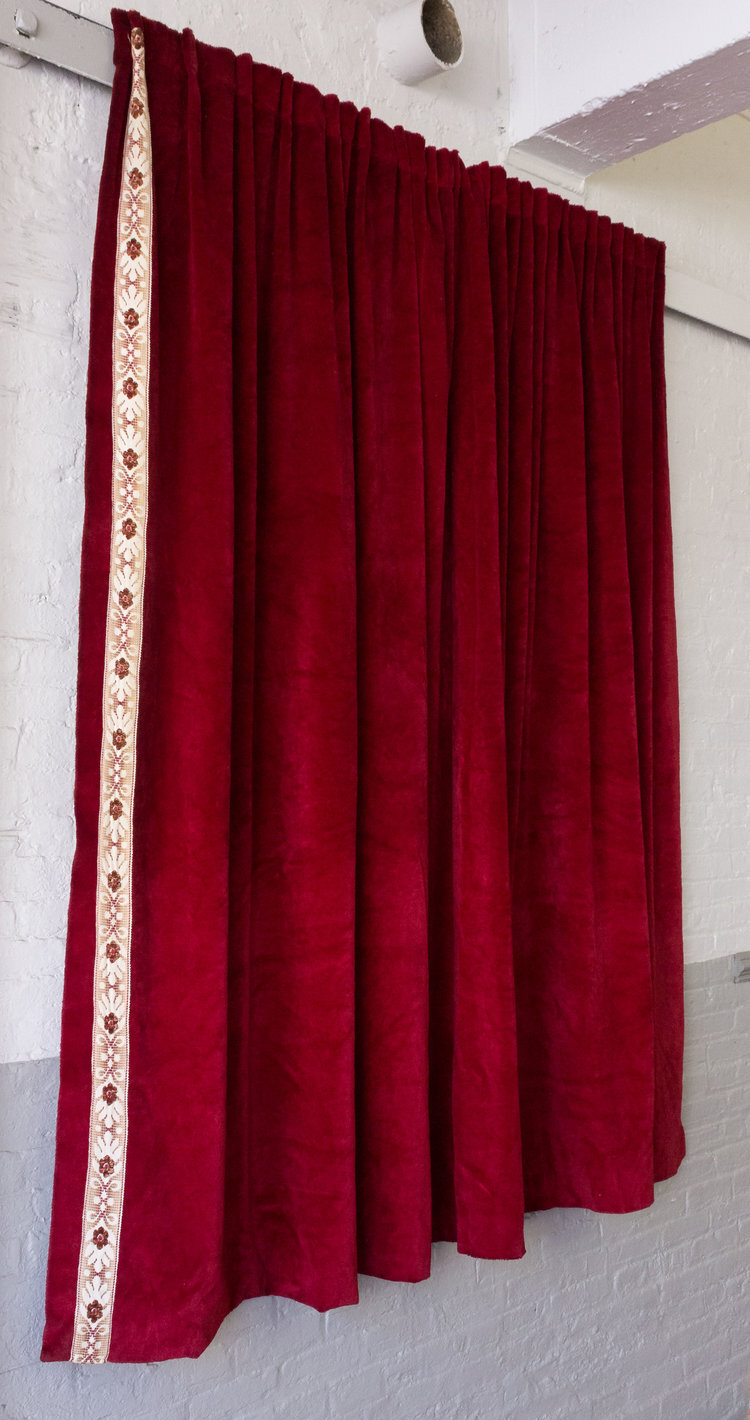 Pair of Red Drapes with Stitched Decorative Border