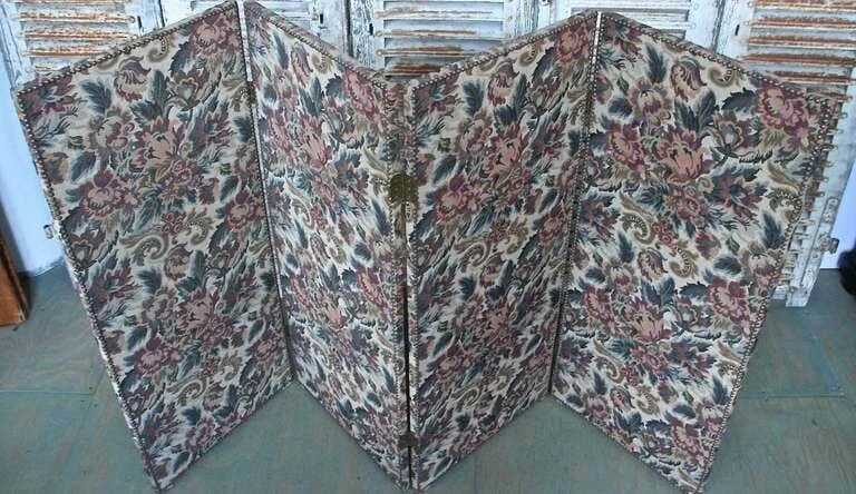 French 1940's Four Panel Floral Folding Screen