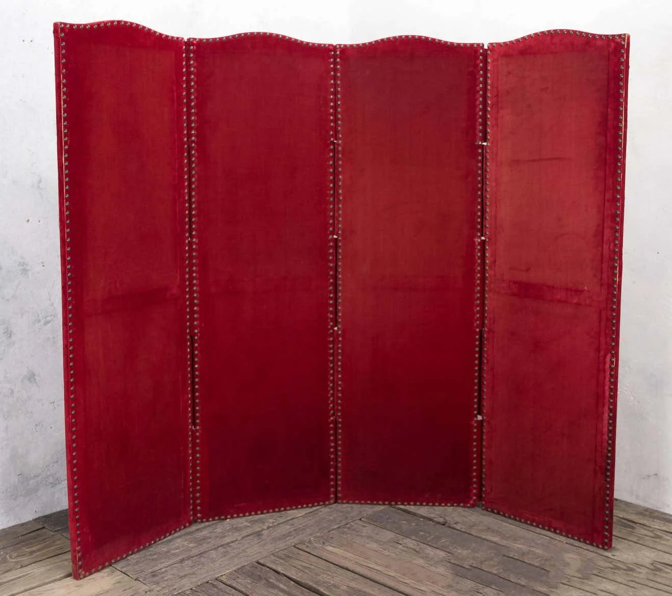 French Red Velvet Four Panel Screen