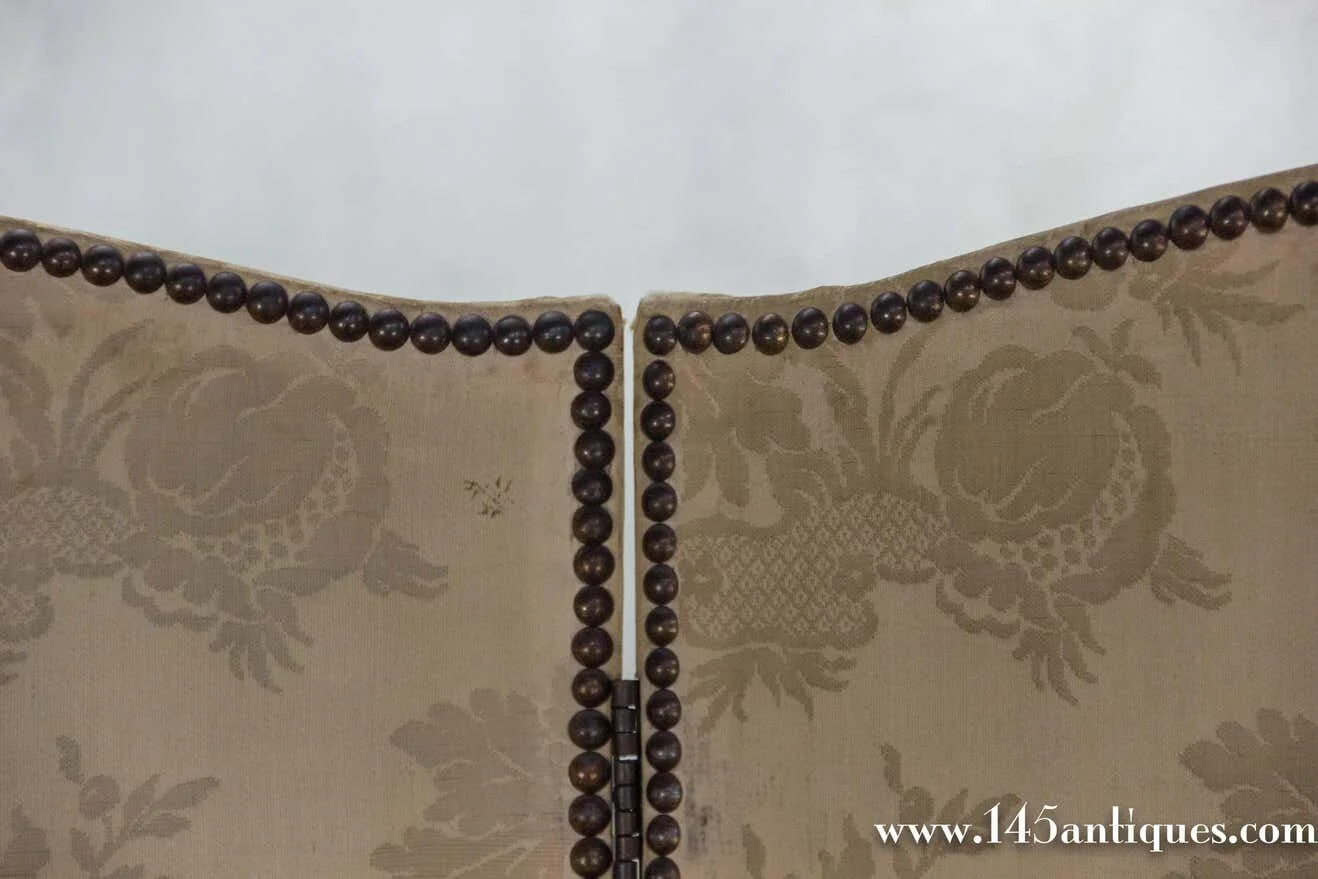 French 1940's Damask Three Paneled Screen