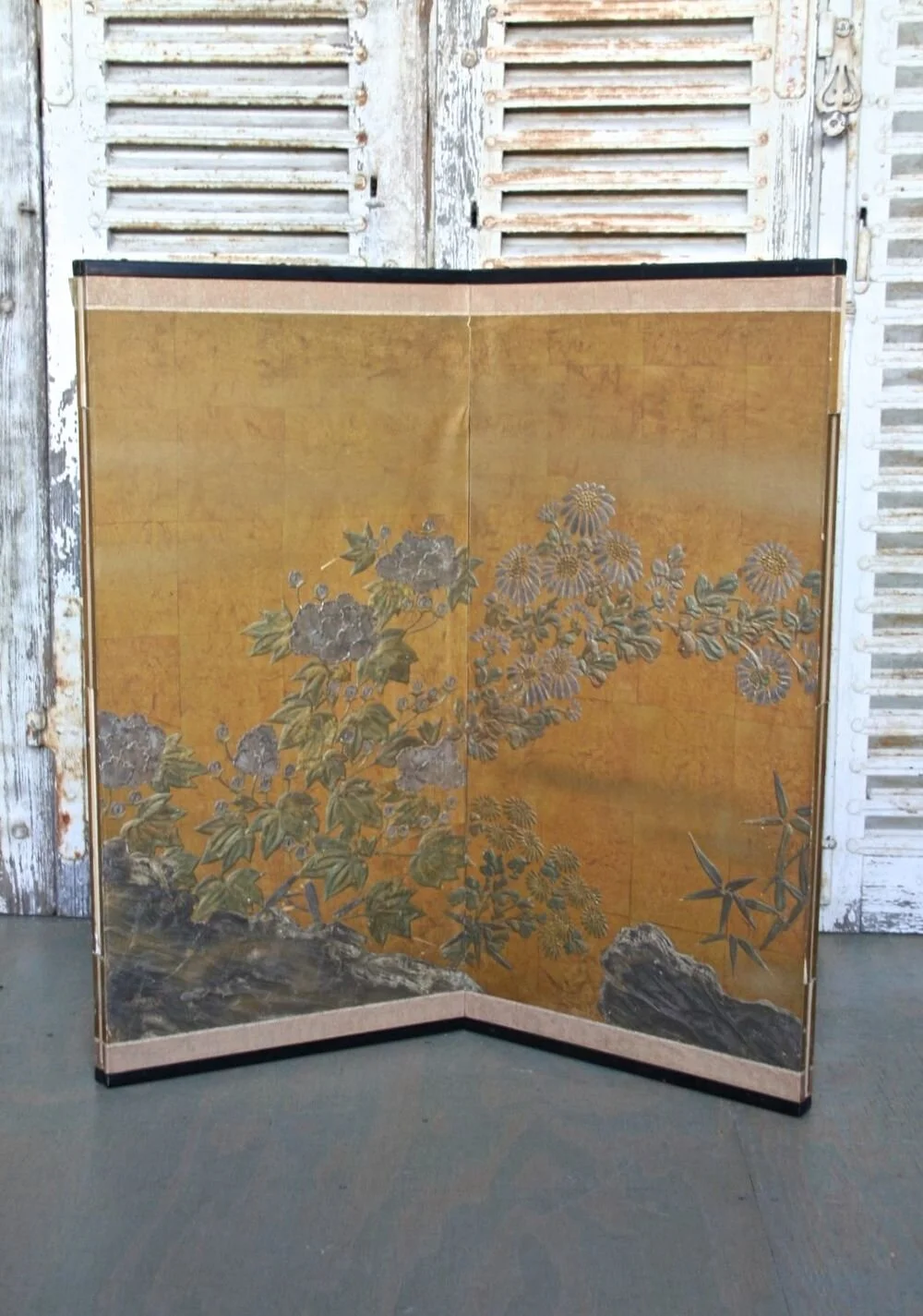 Japanese Four Panel Painted Screen