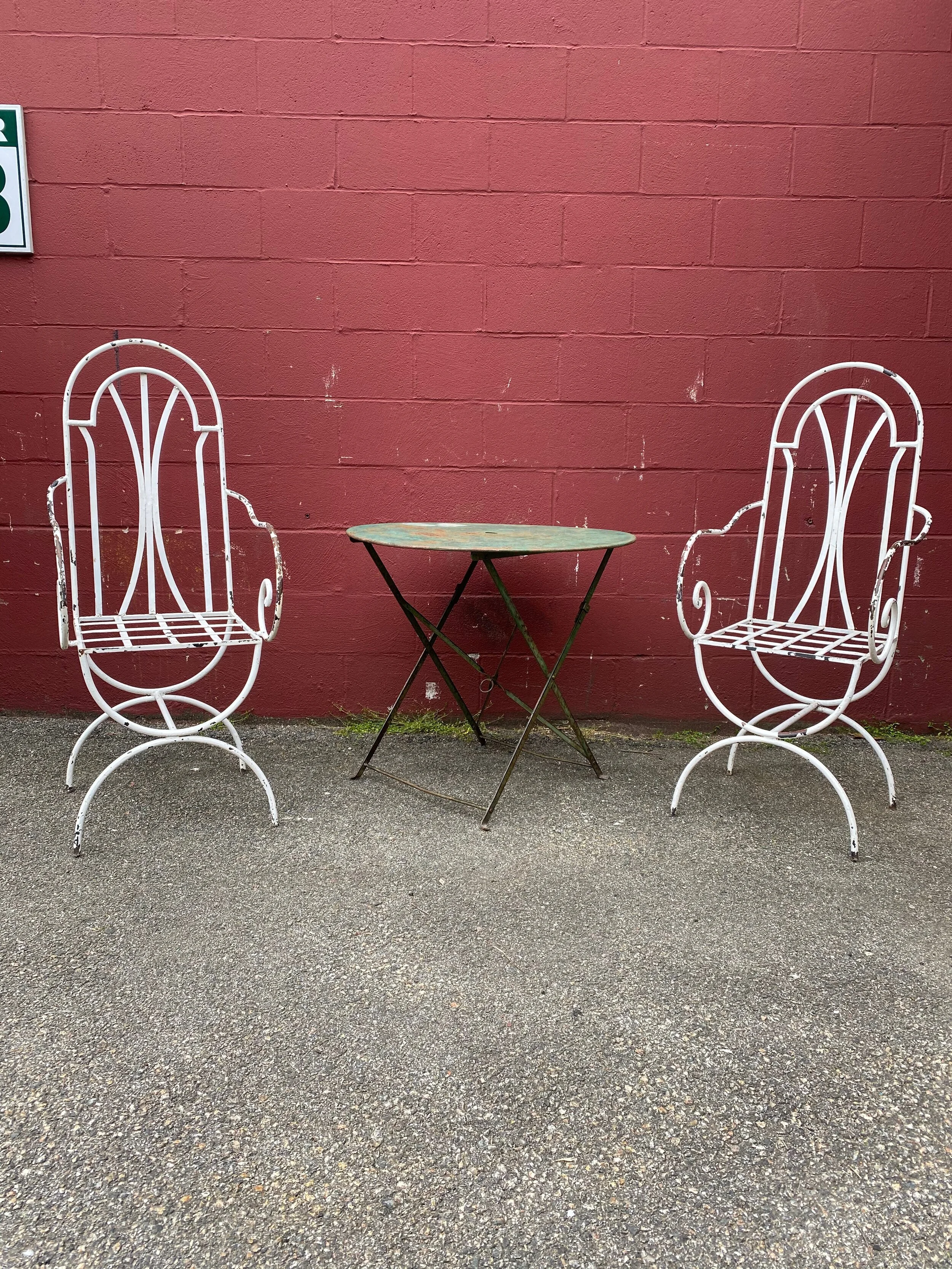 Pair of French Painted Iron Garden Chairs  (G0321-01)